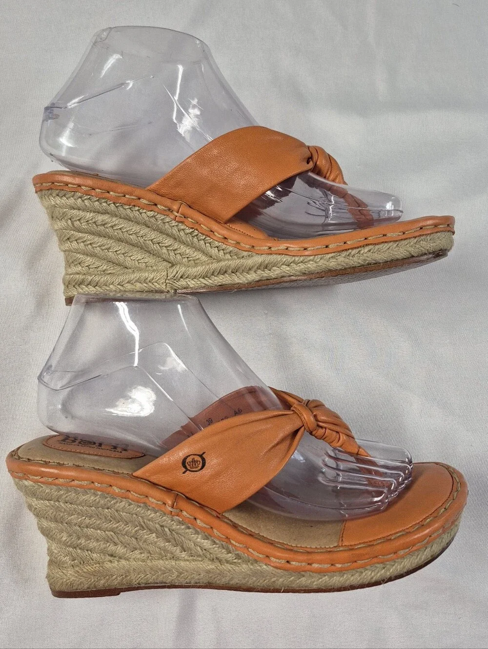 Born Cetina Orange Knotted Wedge Espadrille Sandals Size 8